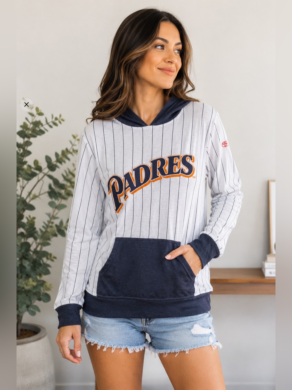 San Diego Padres Petco Park Toyota Giveaway Hooded Long Sleeve Shirt Pinstripe M